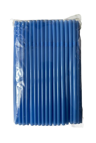 omeyva Körüklü Mavi Kalın Buzlu Soğuk İçecek Pipet - 22 Cm. - 8 mm. -100 Adet...