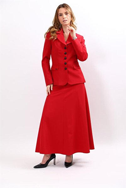 ÖNDER ÖZSOY Baby Collar Buttoned Classic Jacket & Long Sectioned Flared Skirt...