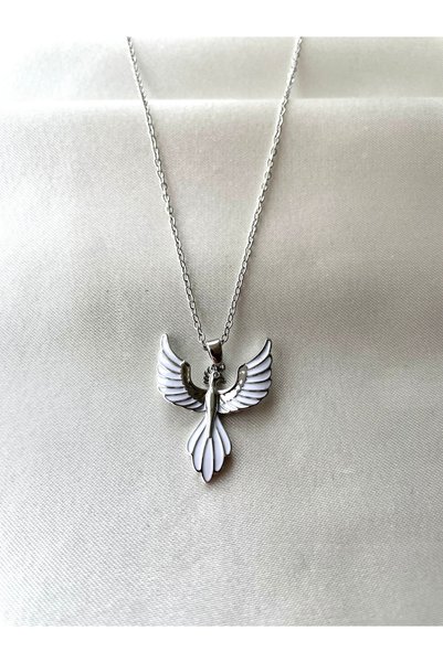Modesa bijuteri Zircon Stone Anka Steel Silver Color Necklace - Rebirth Power and Luck Symbol Necklace - Shipped in a Box