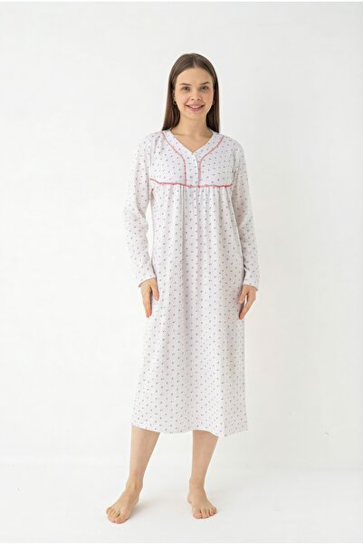 YASAR UNDERWEAR Women's 100% Cotton Long Sleeve Nightgown – High Collar, Half...