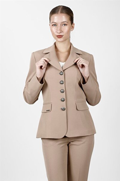 ÖNDER ÖZSOY Baby Collar Buttoned Classic Women's Jacket-Stone