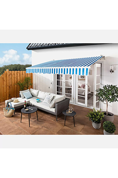 ENLIS 400x250 cm Mavi Beyaz Çizgili Balkon Tentesi Polyester Bahçe & Teras Gü...