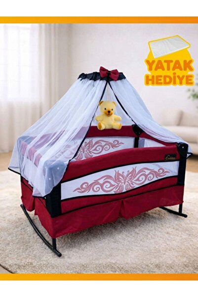 modabebekler Katlanır Mini Park Beşik Sallanır Anne Yanı Bebek Beşiği 50x80 M...