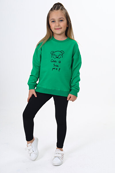 Toontoy Girl's 2-Piece Set Printed Crew Neck Off-Shoulder Sweatshirt & Basic ...