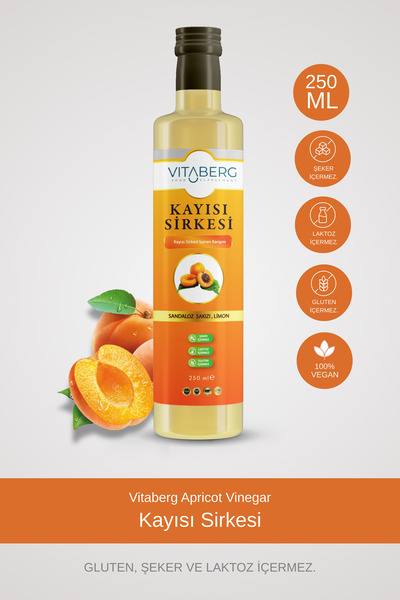 Vitaberg Kayısı Sirkesi | Sandaloz Sakızı ve Limon İçeren Sirke Karışım 250 ml