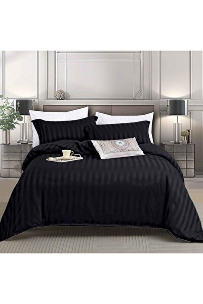 Talis Bed Linen 1 Person with Elastic Damask Stripe Black 4 Pieces, Finet