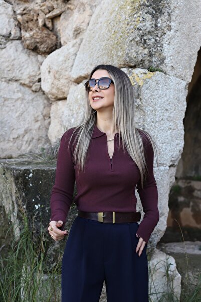 bytugcekaya Burgundy standard size cashmere blend knit sweater