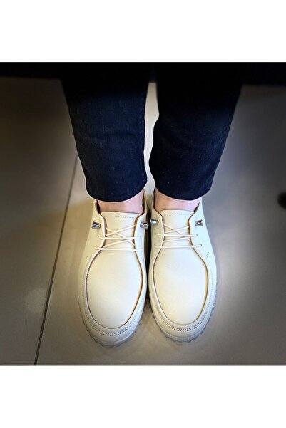 WHİTE ANGEL İçi Hakiki Deri Ortopedik Taban Gizli Bağcıklı Leofer Kadın Ayakkabı