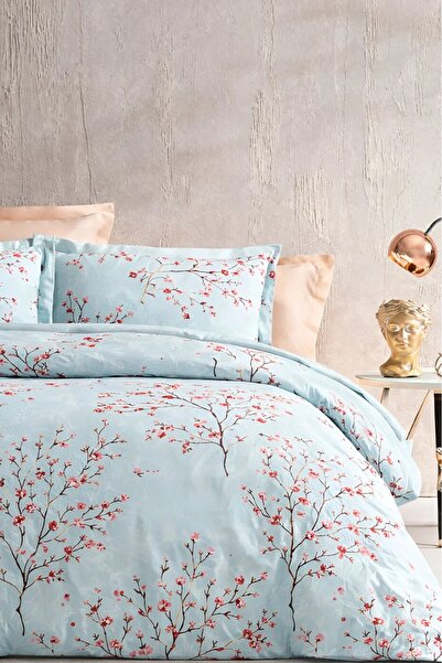 İQON Elastic Sheet Duvet Cover Set for Single Bed Blossom Blue