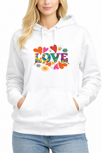Renkli Love Tasarımlı Baskılı Sweatshirt