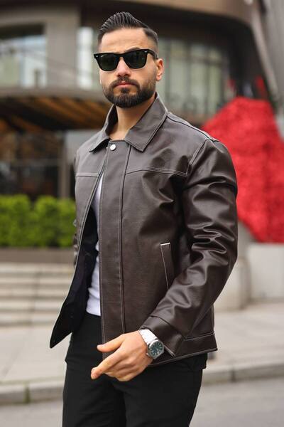 BASEL.CO Modern Cut Leather Jacket with Stitching Detail - Premium City Colle...