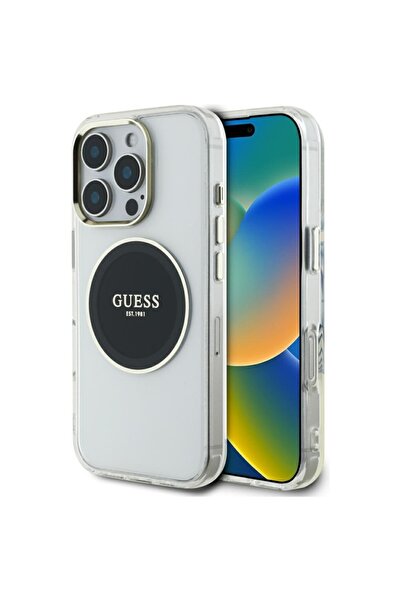 Guess Case for iPhone 16 Pro Max, IML Metal Colored Circle MagSafe, Black