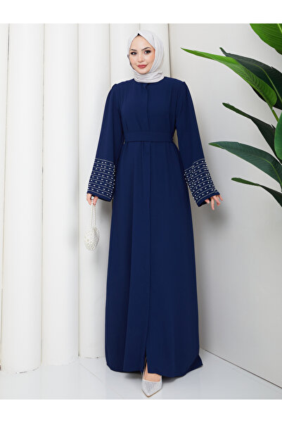 EFSUN MODA KOLU TAŞLİ ABAYA TESETTÜR GIYIM KADIN FERACE ELBISE
