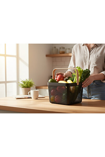 LOVEHOME Çok Amaçlı Kare Kulplu Plastik Sepet