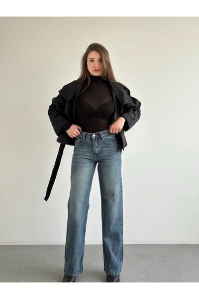 My Blog Dark Navy Blue Mom Jeans with Vintage Detail