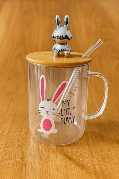 peanelife Cutie Rabbit Glass Mug with Rabbit Figure - Cute Cup with Bamboo Li...