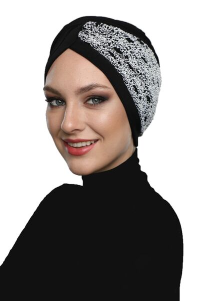 elysianfidan عمامة جاهزة من نوع كروس بوكلت باللونين الأسود والأبيض، غطاء رأس ...