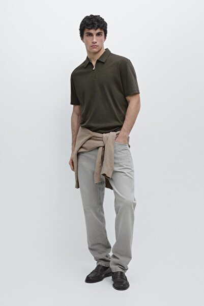 Massimo Dutti Kısa kollu fermuar detaylı polo yaka t-shirt