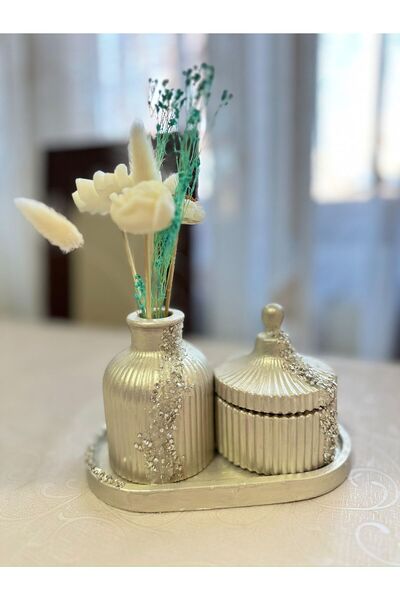 handmadebybibi Set decorativ handmade Florius din praf ceramic – lumânare par...