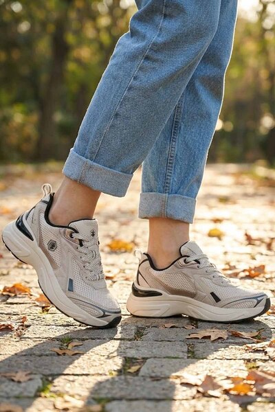 lumberjack Women's Beige Sneaker - Casual Sports Shoes with Bronze Detail and...