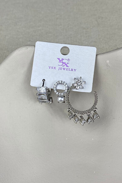 Brethils Ysx 3-Piece Combination Earring Set with Zircon Stones, Tarnish-Resi...