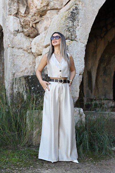 bytugcekaya Gold Shiny Satin Vest and Trousers Set