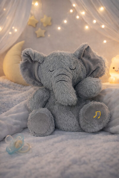 BC Nefes alan rahatlatıcı uyku arkadaşı fil ışıklı müzikli peluş oyuncak