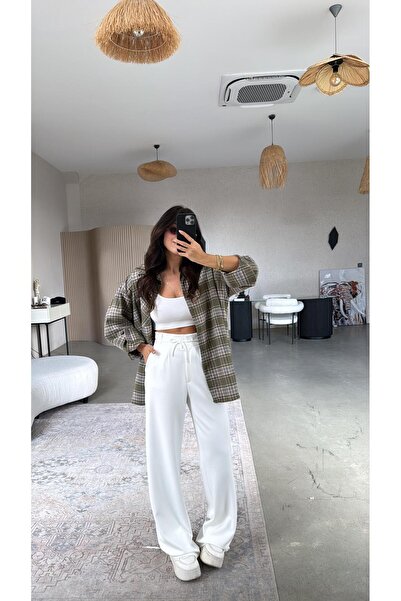 Buket Teke Ecru Drawstring Waist Modal Fabric Comfortable Pants