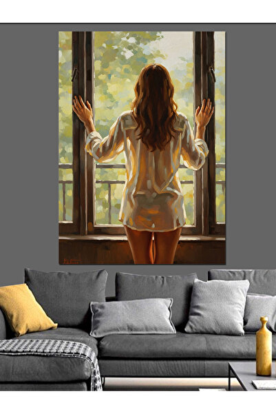 KanvasSepeti Υψηλής ποιότητας ελαιογραφία  "Στέκεται στο παράθυρο " Με υφή Κα...