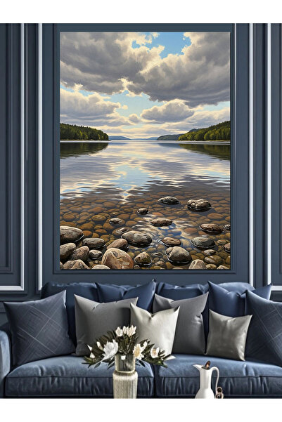 KanvasSepeti Sa kamenčićima Lake Shore Visokokvalitetna uljana slika Teksturi...
