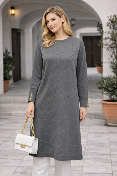 Stilmony Women's Seasonal Honeycomb Pattern Long Plus Size Mercerized Sweater