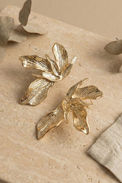 AURRARİ Gold Premium Kararmaz Hafif Geniş Yaprak Küpe