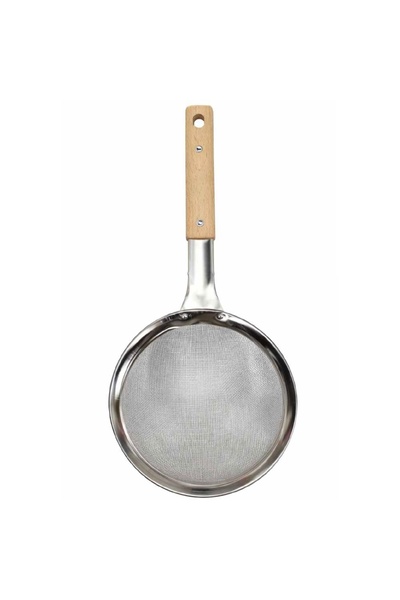 PUFO Кухненски гевгир с дървена дръжка, Ø 18 см – фина цедка за отцеждане и п...