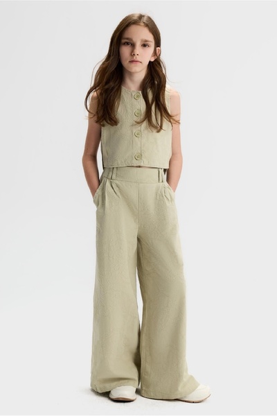 nk kids Limi̇ Girl's Soft Texture Self-Patterned Vest and Loose Pants 2-Piece Set