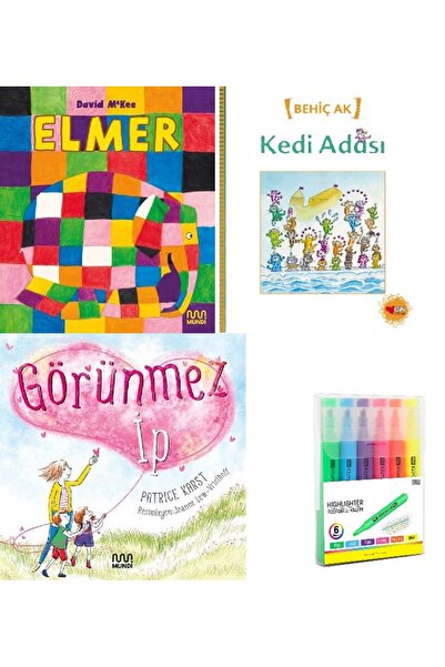 MundiKitap Elmer + Kedi Adası + Görünmez İp / 3 Kitap Set (KALEM SET HDY)