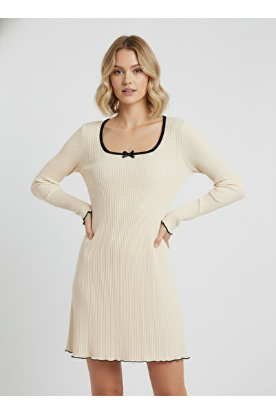 NEW JOURNAL Women's Ecru Elastic Knitted Fitted Dress Cab11