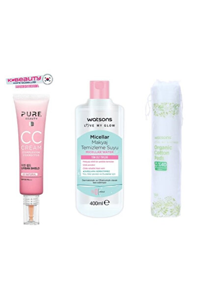 Watsons CC Krem, Spf50, Natural 30 ml + Makyaj Temizleme Suyu 400 ml + Organi...