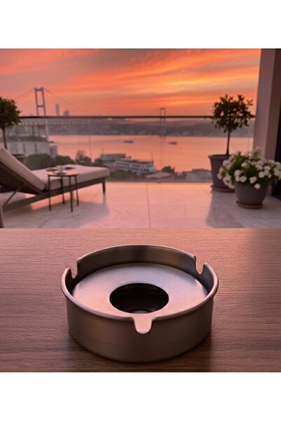 GörSeç Stainless Steel Ashtray Set Metal Ashtray with Windproof Container for...