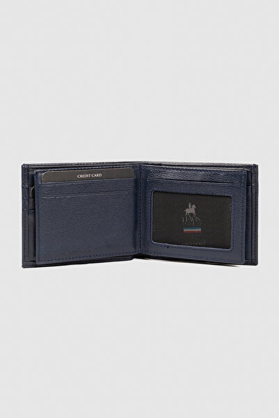 LEWİS POLO محفظة رجالية من الجلد الطبيعي من Cese باللون الأزرق الداكن مع العد...