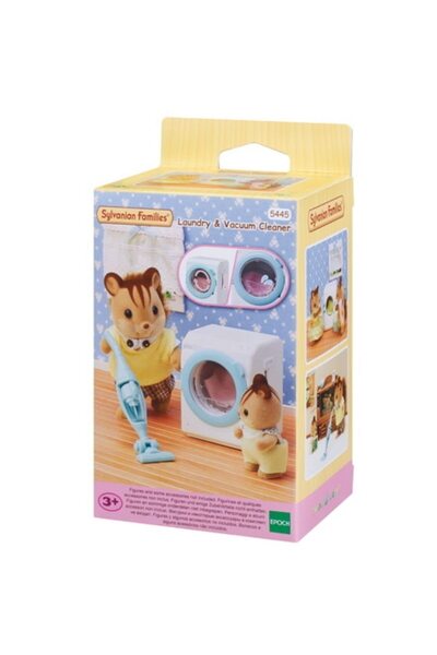SYLVANIAN FAMILIES مجموعة ألعاب غسالة ومكنسة كهربائية مصغرة للعب في بيت الدمى