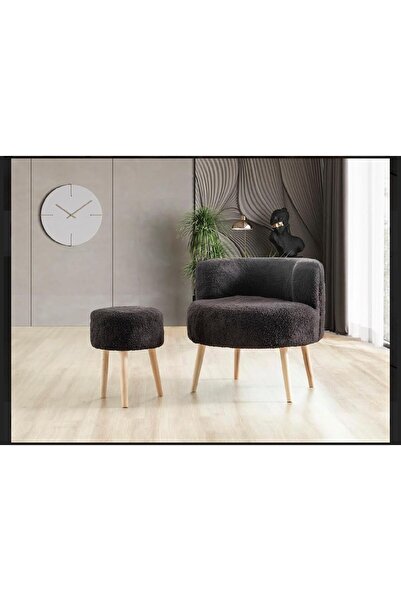 DEEPHOME DH Çay seti berjer ve puf takımı (salon, ofis, balkon) 2'li takım SİYAH
