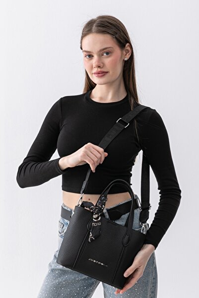 Just Polo Vera Scarf Detailed Large Volume Women's Black Shoulder and Crossbo...