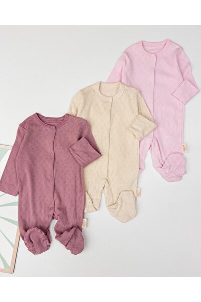 VOY KİDS Kız Bebek Yazlık Jakarlı Düz Bebek Tulumu, 0-3 / 3-6 Aylık %100 Pamu...