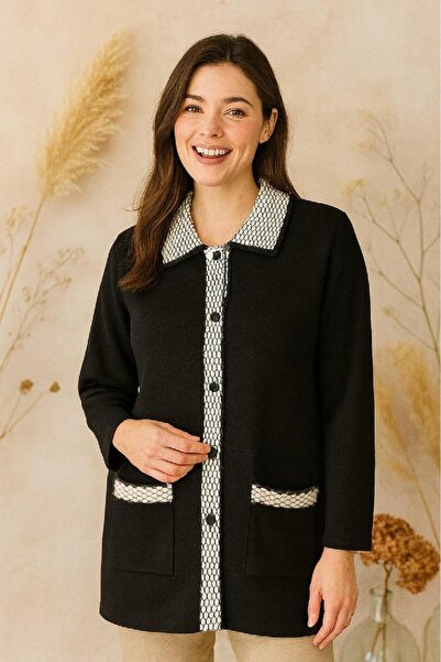 Miray Erdoğan T4110 Patı Yakası Sakallı Düğmeli Triko Ceket