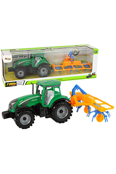 Three top online Tractor verde cu acționare prin frecare cu greblă portocalie...