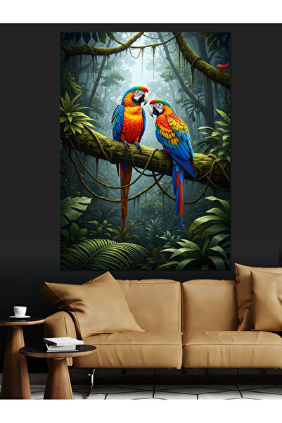 KanvasSepeti Papagal în două culori Pictură în ulei de înaltă calitate d text...