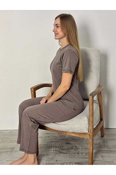 PİJALİNA TOPTAN PERAKENDE VE ONLİNE TEKSTİL Brown Short Sleeve Women's Pajama...