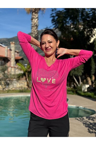 Punta Otantik YG27040 Bluză tricotată italiană cu pietre și inscripție Love, ...