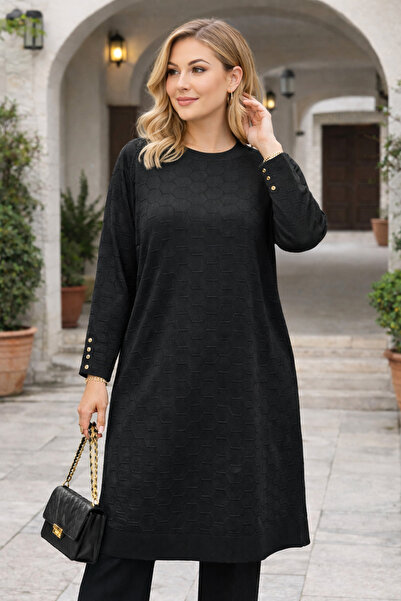 Stilmony Women's Seasonal Honeycomb Pattern Long Plus Size Mercerized Sweater