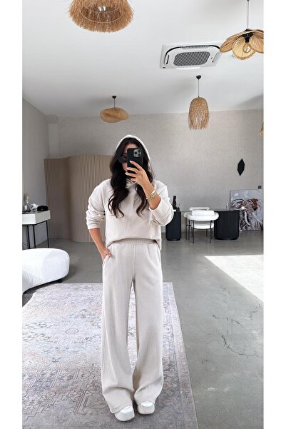 Buket Teke Set cu glugă din twill bej, cu textură moale